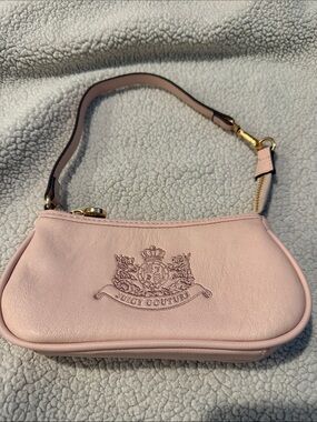 Juicy Couture Blush Pink Leather Mini Wristlet with Crest Logo